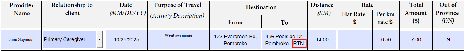 Option 1 Return Trip Entry